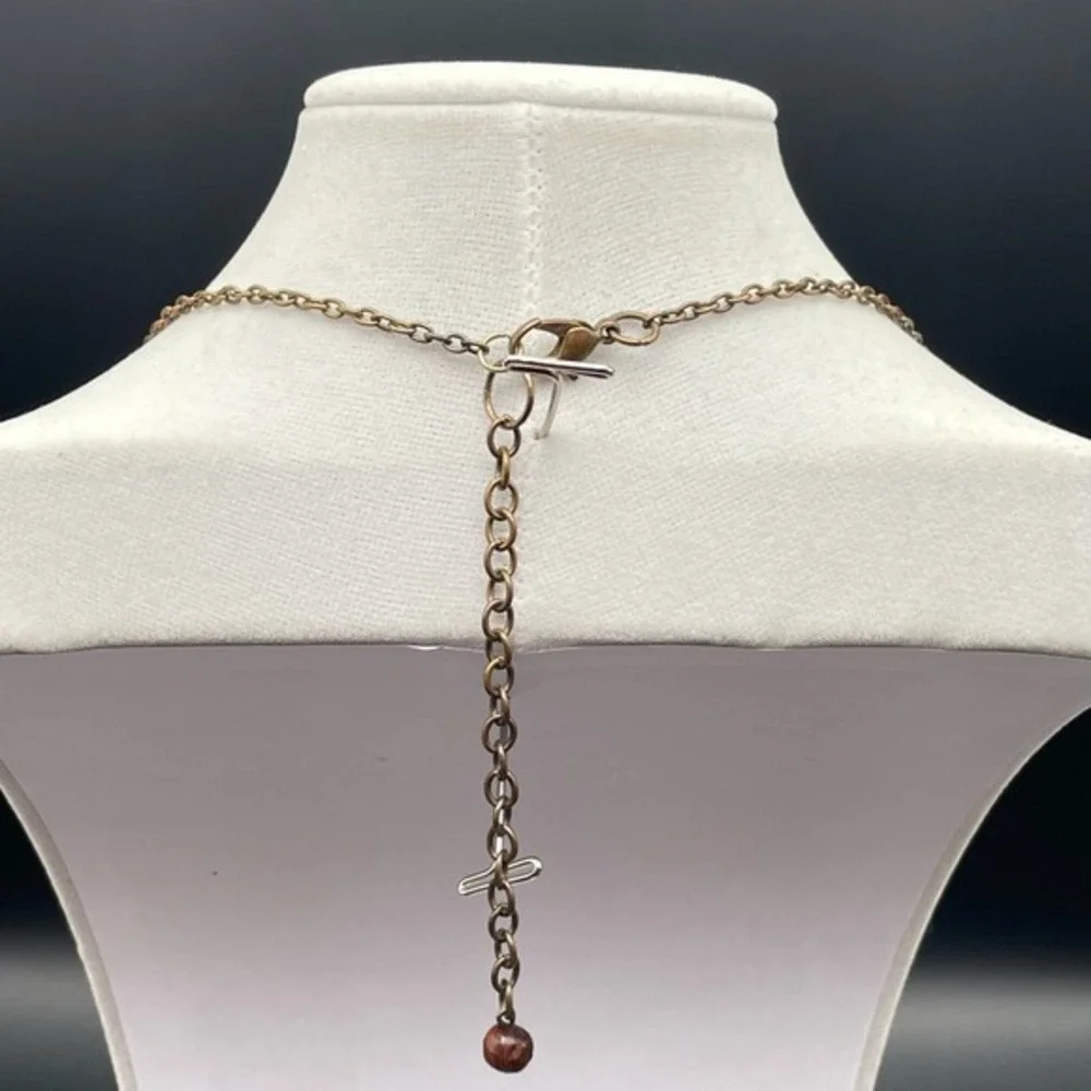 Vintage Brown Wood Round Pendant Necklace Boho Statement‎ Chain
